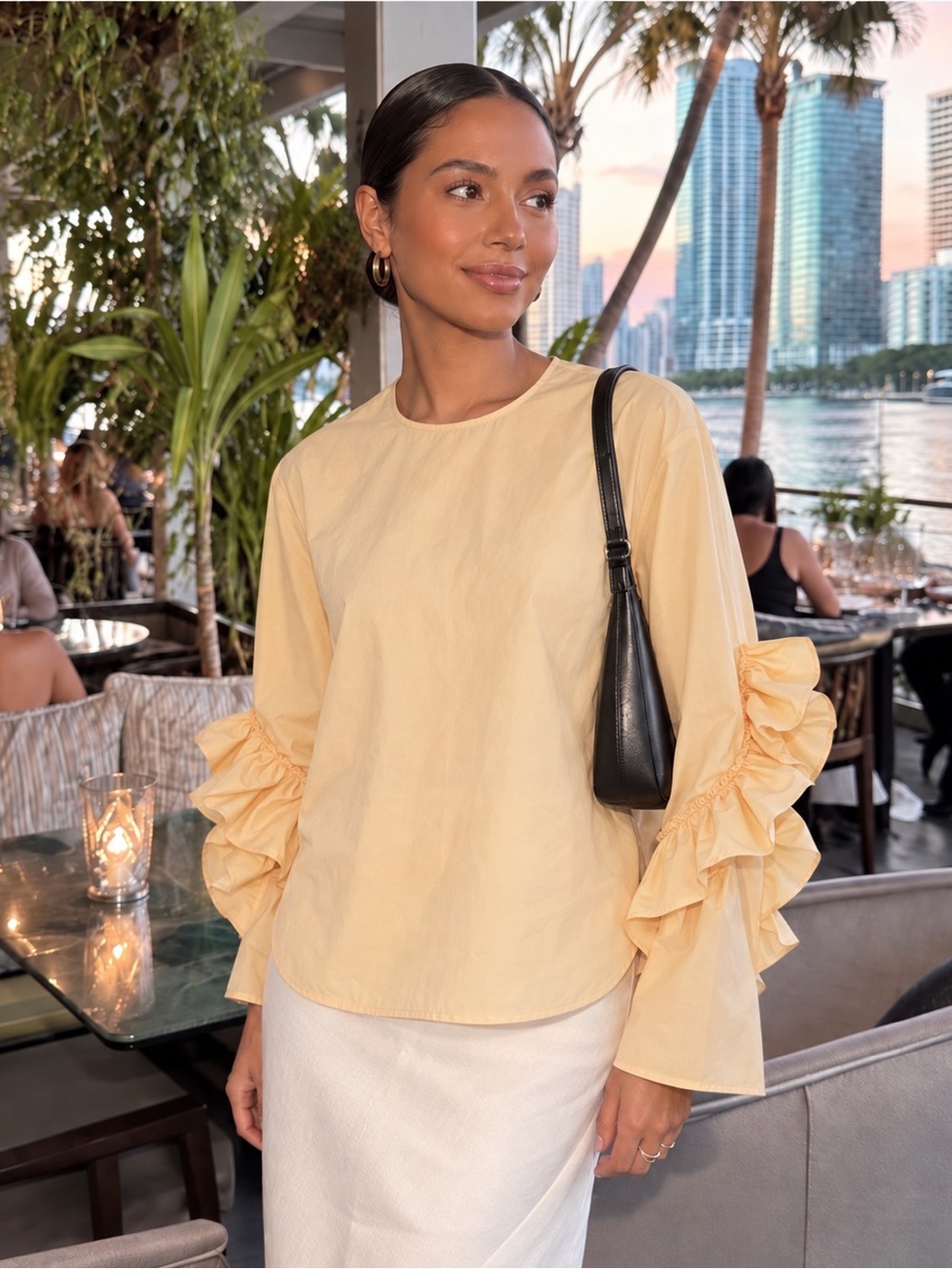 COS Butter Yellow 100% Cotton Ruffle Sleeve Blouse Top Size 8 Autumn Cottagecore